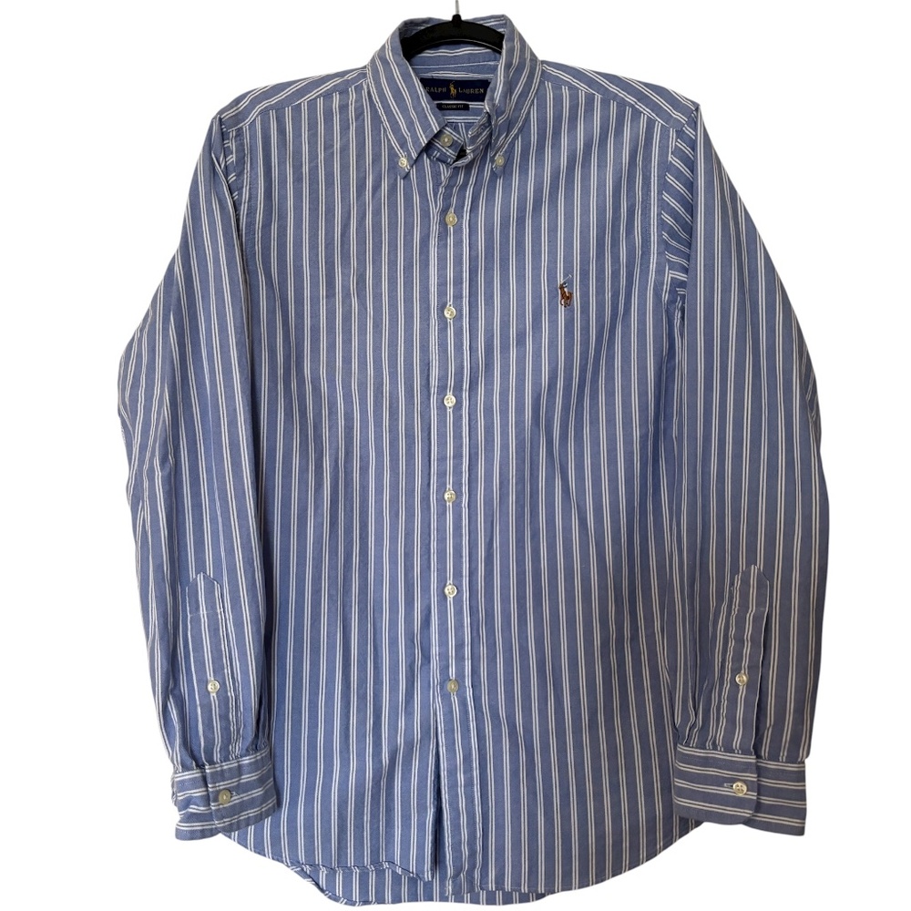 Ralph Lauren Classic Fit Blue Stripe Button Down Shirt Men’s Small Petite NWOT